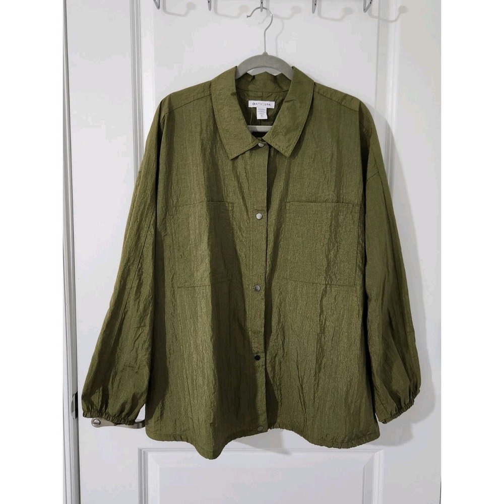 Athleta‎ Women Lightweight Lunar Sheen Shirt Jacket Green Relaxed Size XL